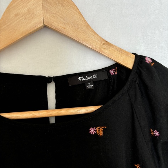 Madewell womens black Short-Sleeve Cattail Tiered Dress in Amie Floral size Med - Picture 3 of 10